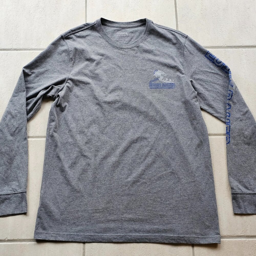 Mens Eddie Bauer Long Sleeve Shirt Size Tall Large TL Mountain & Bear Gray Grey